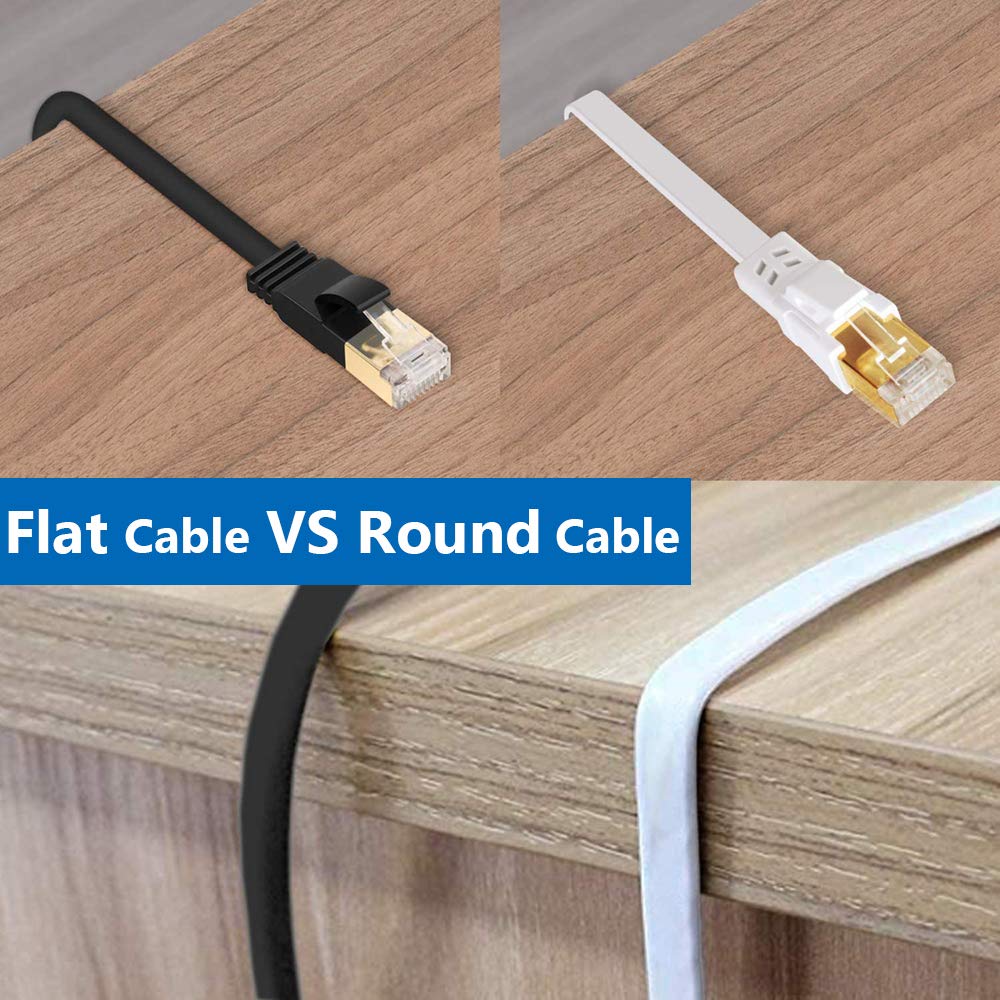 Cat 8 Ethernet Cable 50 ft High Speed Flat Internet Network RJ45 Cable Shielded 2000Mhz 40Gbps LAN Patch Cables Cords for Gaming, Xbox, PS5, PS4, PC, Router, Outdoor - Compatible for Cat7/Cat6a/Cat5e