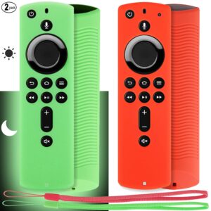 [2 pack] pinowu firestick remote cover, silicone firetv remote case compatible with fire tv stick 4k alexa voice remote control (green glow & red not glow)