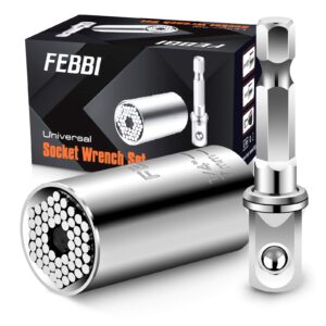 febbi universal socket, new upgrade gator grip universal socket wrench set (7-19mm) with ratchet wrench power drill adapter, dad gift, best tool gifts for men, father, husband diy handyman or women