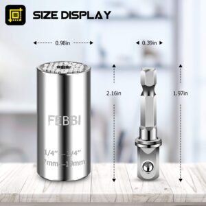 FEBBI Universal Socket, New Upgrade Gator Grip Universal Socket Wrench Set (7-19mm) with Ratchet Wrench Power Drill Adapter, Dad Gift, Best Tool Gifts for Men, Father, Husband DIY Handyman or Women