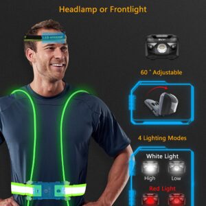 Olook High Visibility LED Light Up Vest with Running Light, 360° Reflective Safety Gear for Night Running, Cycling, Joggers, Rechargeable and Waterproof, L-Green(Patent Pending)