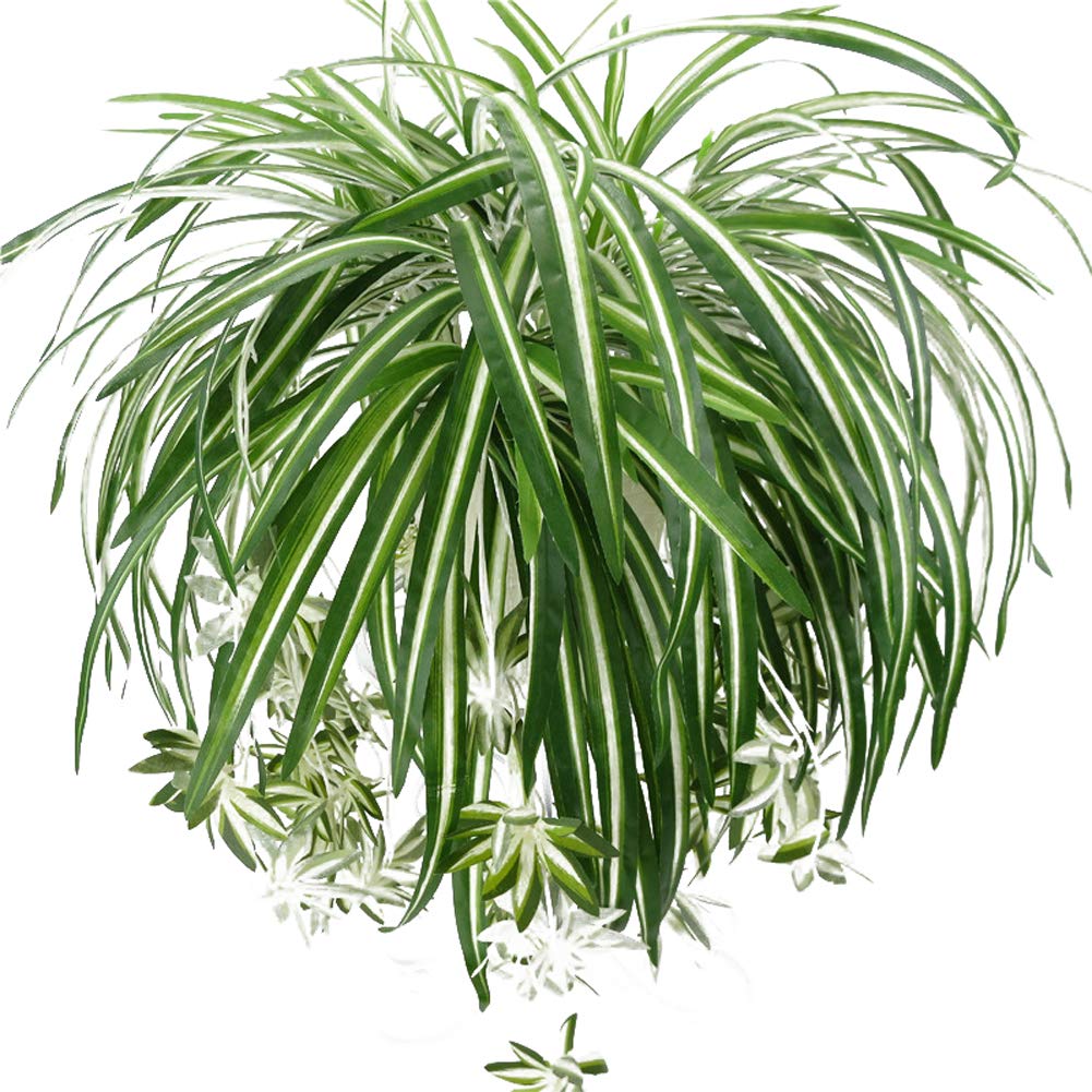 Artificial Chlorophytum Silk Flowers, Flowers Spider Plant Fake Greenery Faux Plant Hanging Basket Ivy Green Leaves Wall Hanging Plants for Home Garden Office Wedding Decoration (Green , One Size )