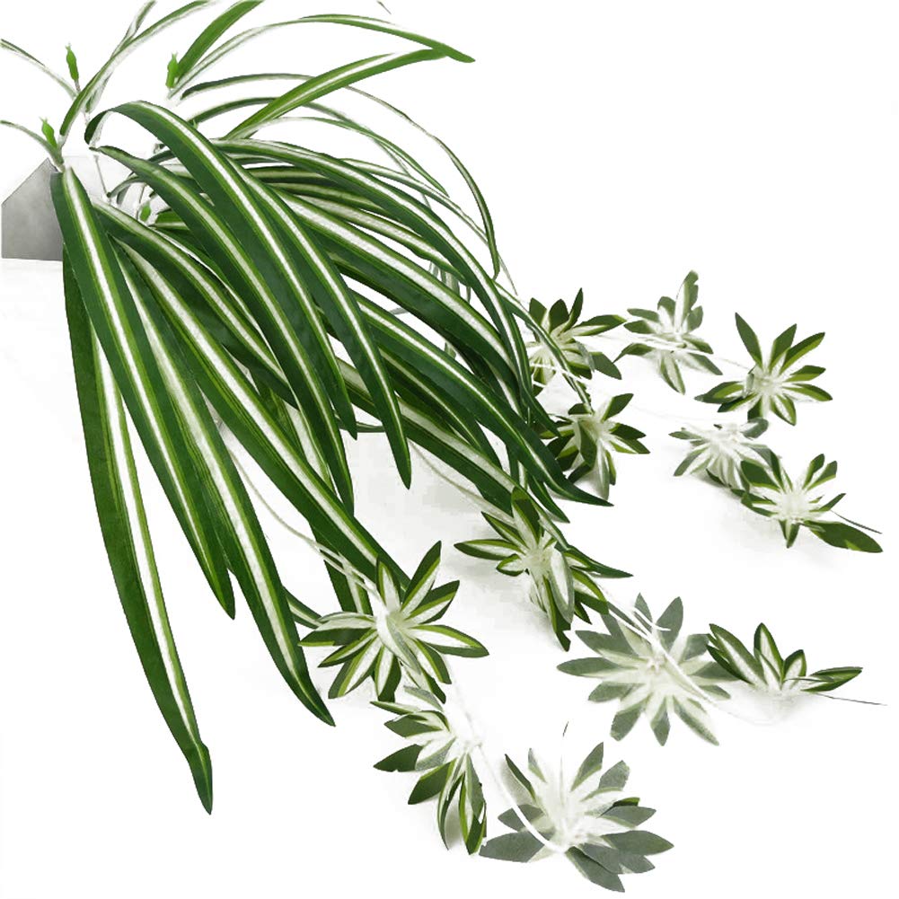 Artificial Chlorophytum Silk Flowers, Flowers Spider Plant Fake Greenery Faux Plant Hanging Basket Ivy Green Leaves Wall Hanging Plants for Home Garden Office Wedding Decoration (Green , One Size )