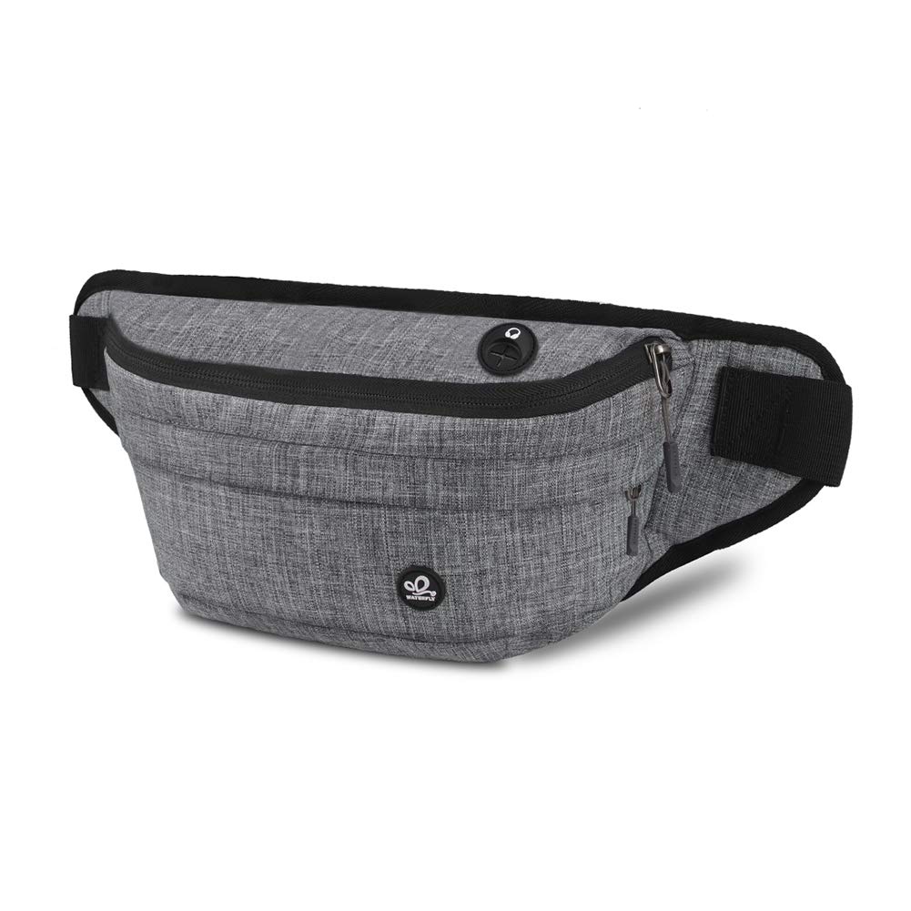 WATERFLY Fanny Pack for Men Women Water Resistant Large Hiking Waist Bag Pack Carrying All Phones for Running Walking Traveling Grey