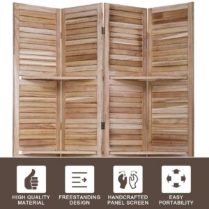 Room Divider and Folding Privacy Screens with 3 Shelves,4 Panel Folding Wood Privacy Wall Divider,Portable Partition with Stand freestanding for Home Office, Bedroom Wood Room Divider,Natural