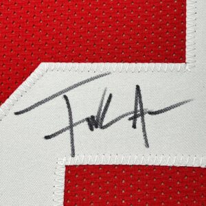 Framed Autographed/Signed Frank Gore 33x42 San Francisco Red Football Jersey JSA COA