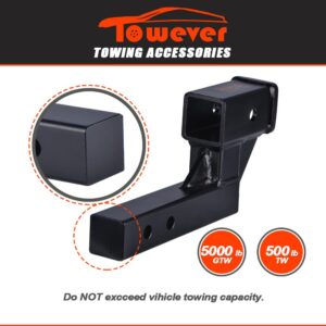 Towever 84122 Towever Receiver Hitch Extender with 4" Drop/Rise, 9" Extension, Hitch Riser Solid Tube (GTW/TW 5000/500 LBS) with Pin and Clip