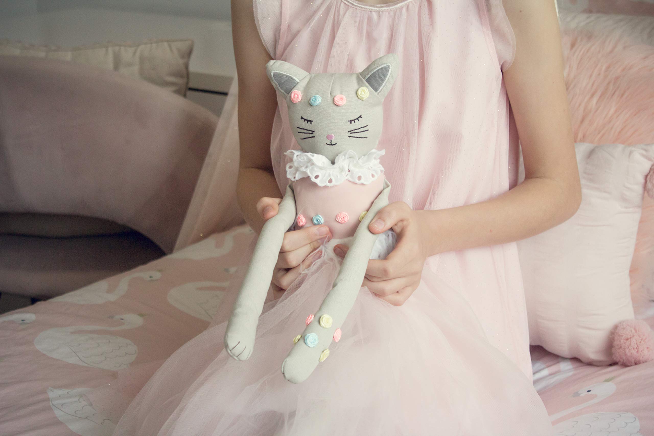 Inspired by Jewel Poppy The Cat - Handmade 24.8-Inch Plush Doll with Ballerina Tutu Outfit - Pretty Stuffed Toy Surprise Gift for a Little Princess Age 3+ - Soft Plushie for Hugs, Cuddle and Comfort