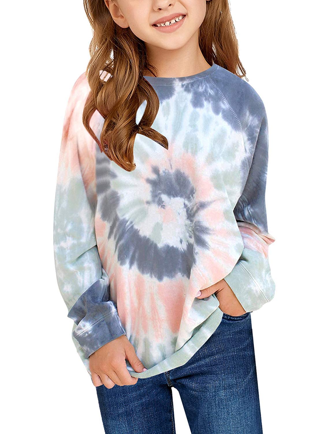 GRAPENT Girls Casual Tie Dye Print Active Hoodie Long Sleeve Sweatshirts Pockets Pullover Tops Size XX-Large 12-13