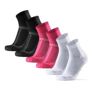 DANISH ENDURANCE 3 Pack Running Socks for Long Distances, Quarter, Men & Women, Multicolor (1x Black, 1x Pink, 1x White), US Women 8-10 // US Men 6.5-8.5