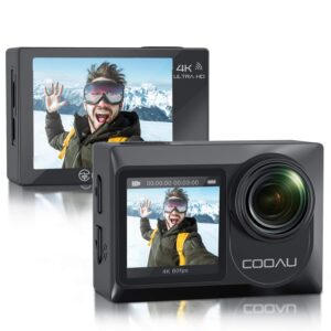 cooau sports action camera dual screen ultra hd 4k 60fps 20mp wifi eis touchscreen external microphone remote control underwater 131 feet waterproof helmet vlogging camera with 2x1350mah batteries.