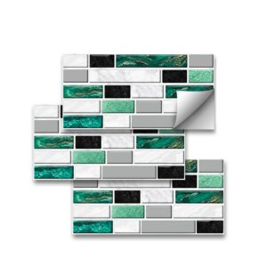 funlife 27pcs peel and stick pvc green agate effect tile picture sticker, self-adhesive non-3d backsplash decals for kitchen bathroom