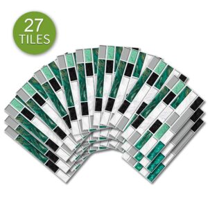 funlife 27Pcs Peel and Stick PVC Green Agate Effect Tile Picture Sticker, Self-Adhesive Non-3D Backsplash Decals for Kitchen Bathroom