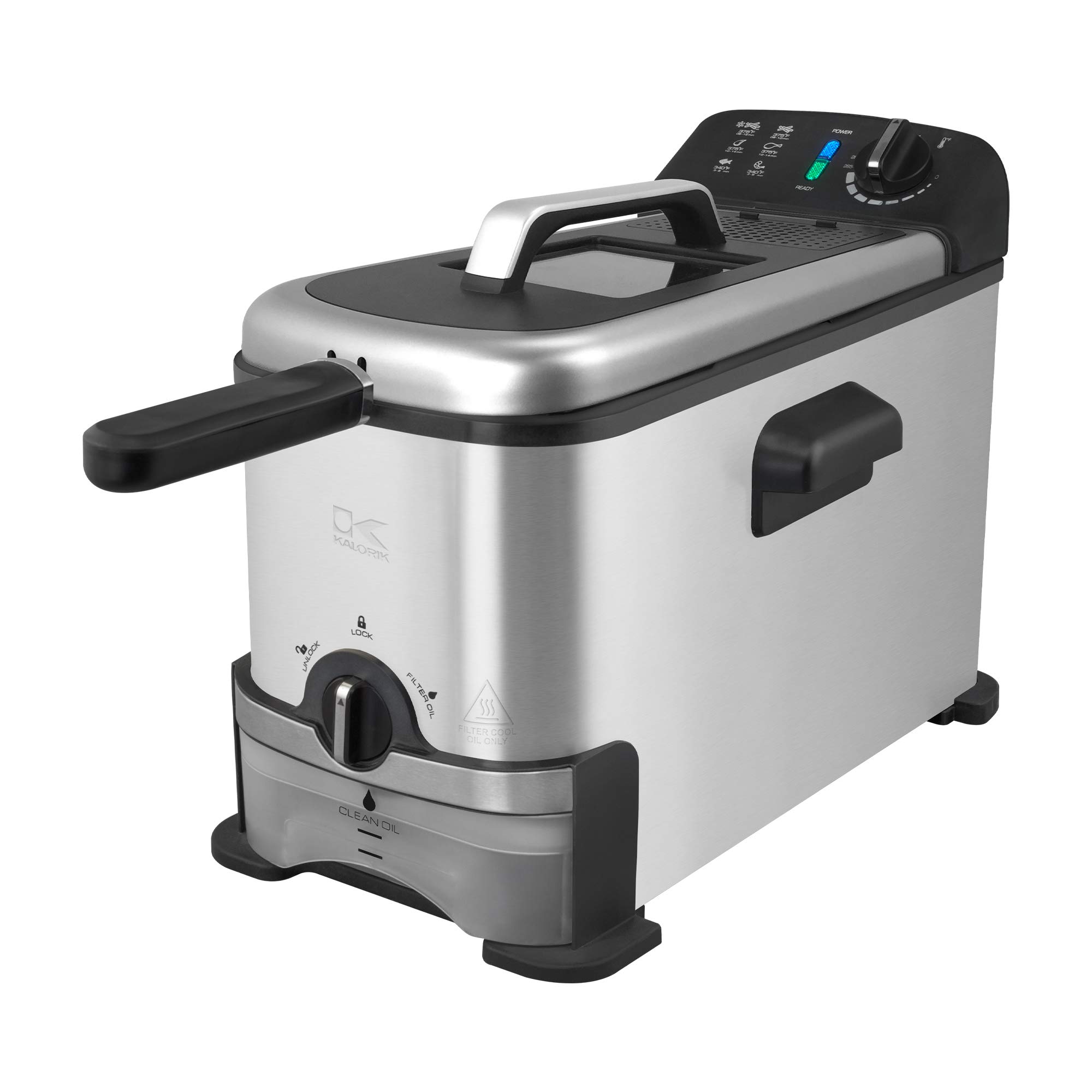 Kalorik 3.2 Quart Deep Fryer with Oil Filtration, Stainless Steel (FT 43721 BK)