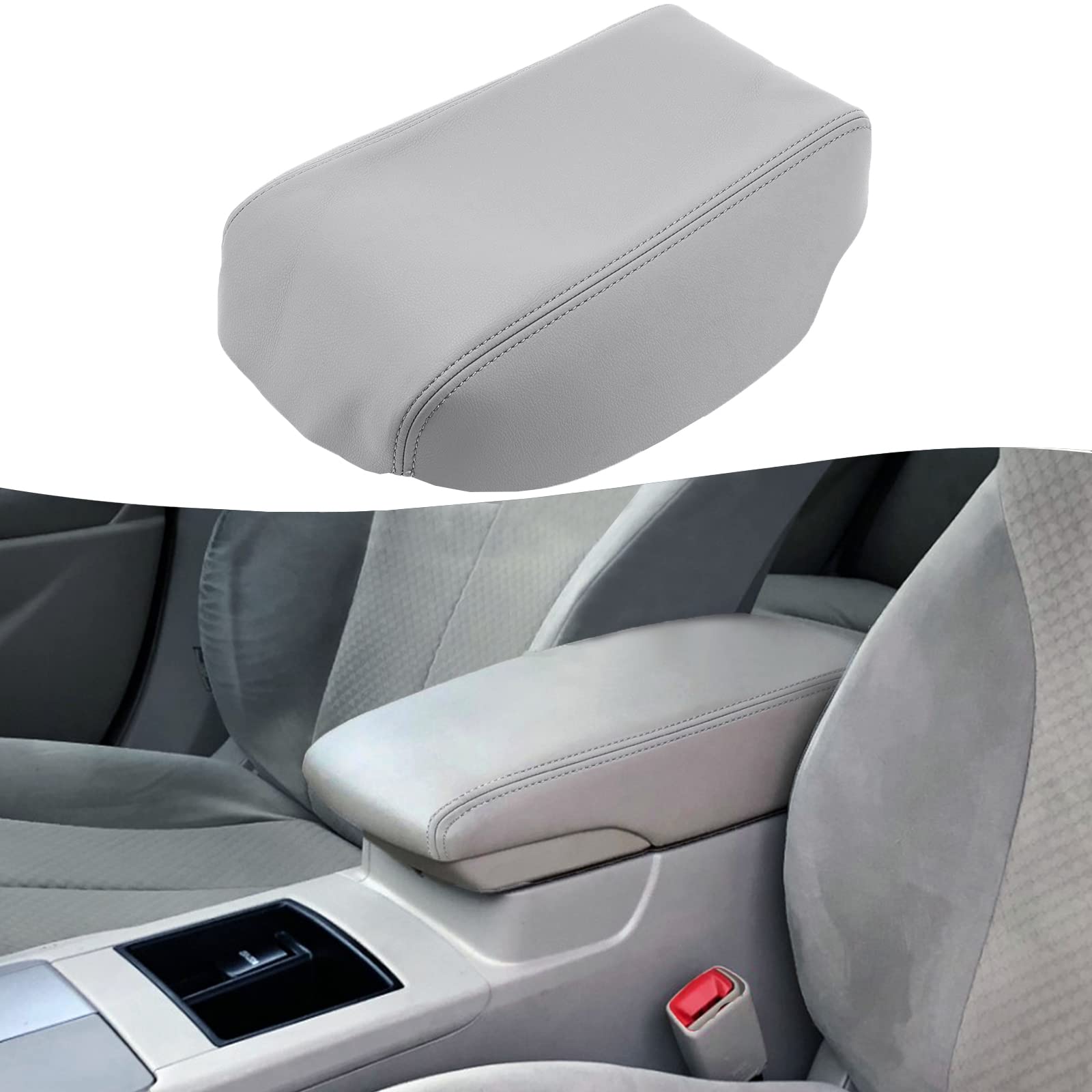 KBH Center Console Armrest Cover Replacement for Toyota Camry 2007 2008 2009 2010 2011, Vinyl Leather Trim, Car Arm Rest Replace Covering, Gray (Without Lid)