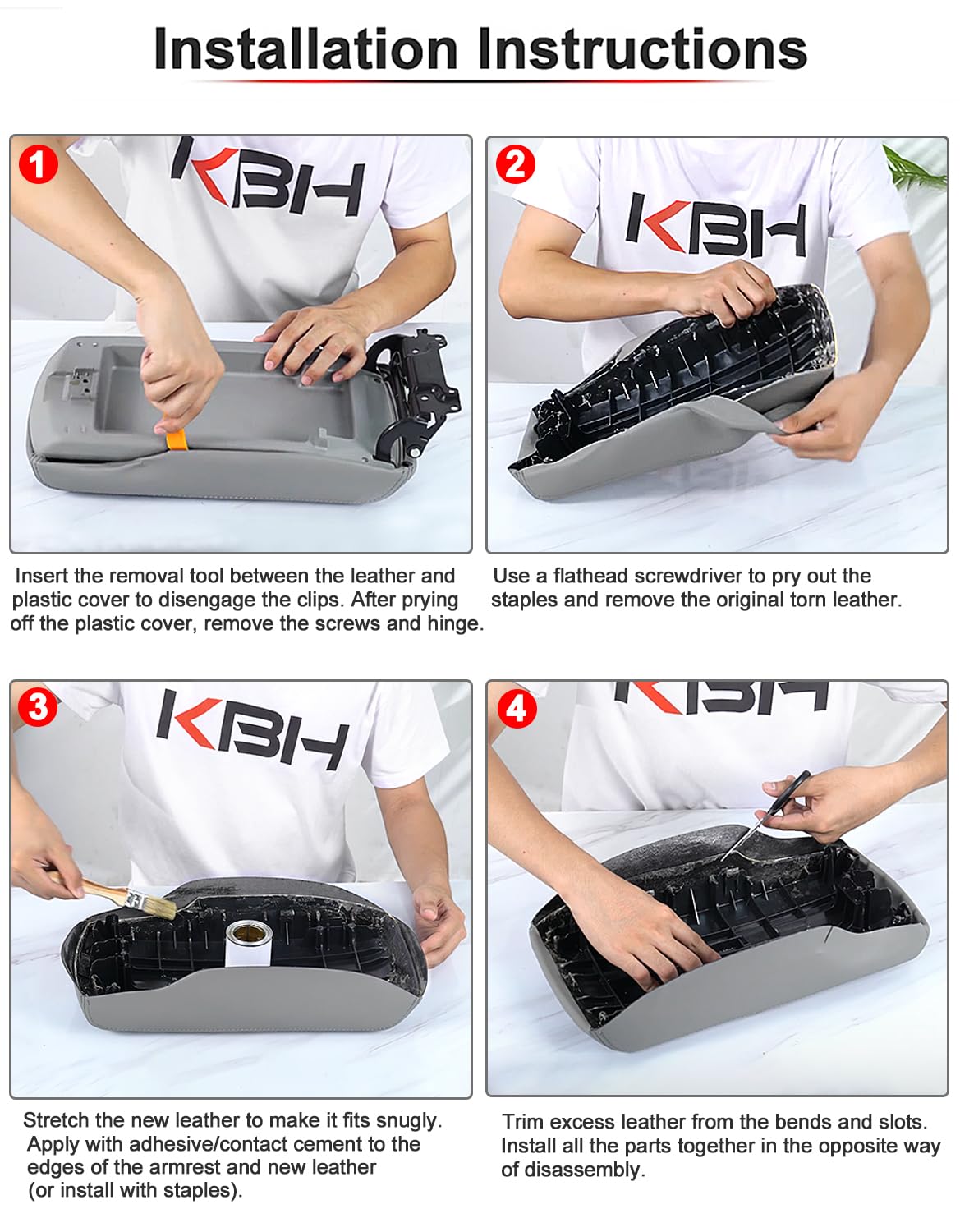 KBH Center Console Armrest Cover Replacement for Toyota Camry 2007 2008 2009 2010 2011, Vinyl Leather Trim, Car Arm Rest Replace Covering, Gray (Without Lid)