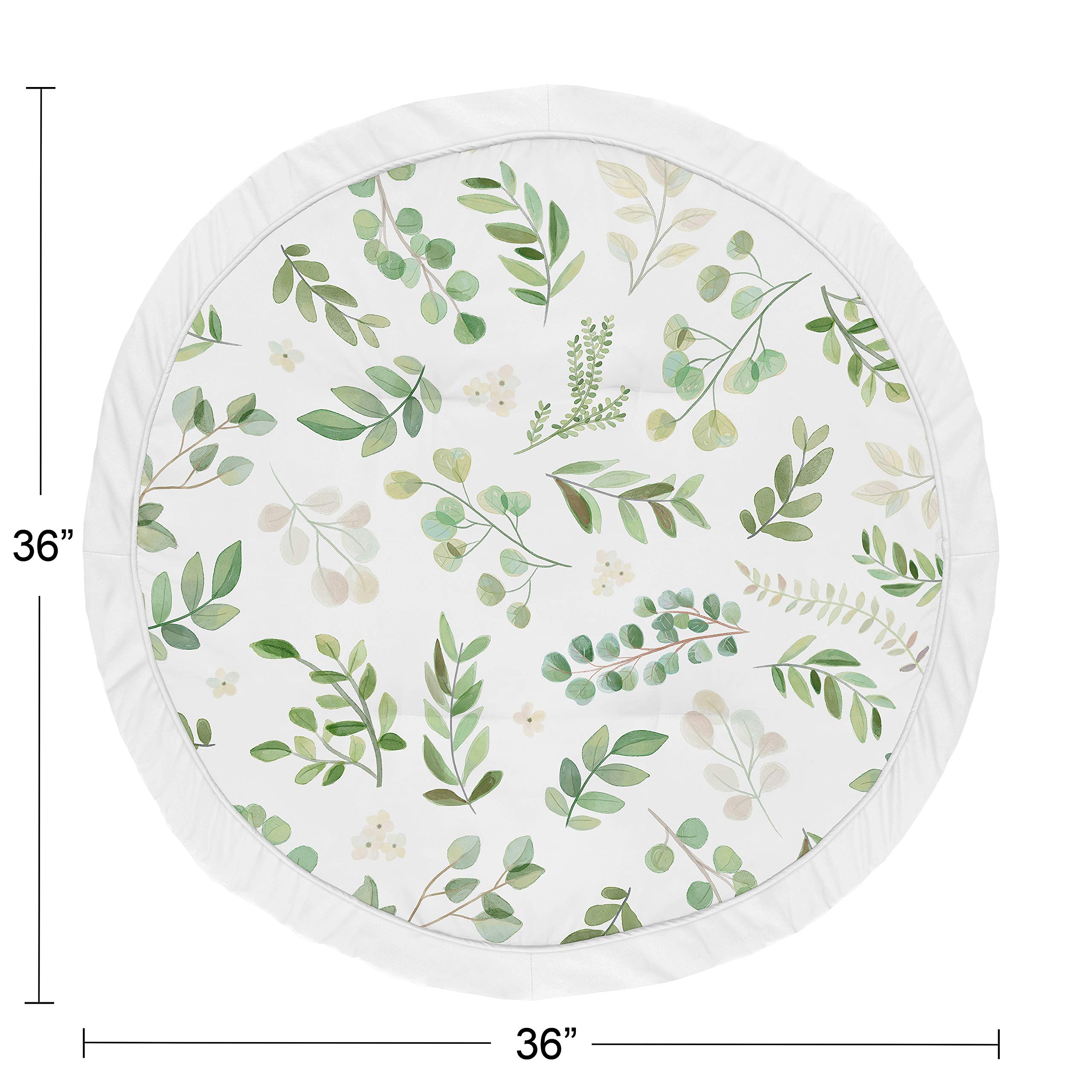 Sweet Jojo Designs Floral Leaf Girl Baby Playmat Tummy Time Infant Play Mat - Green and White Boho Watercolor Botanical Woodland Tropical Garden