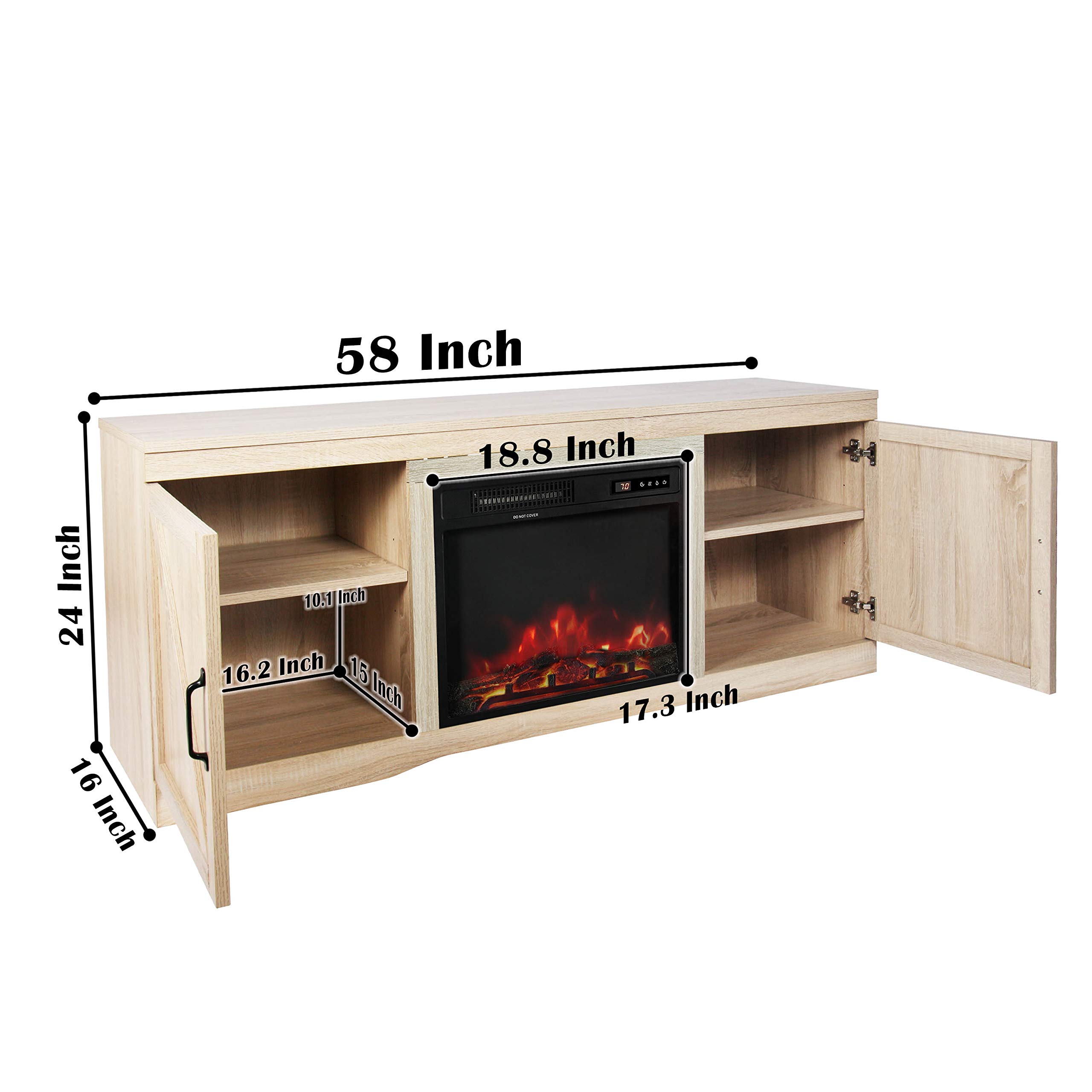 ENSTVER Fireplace TV Stand with Barn Door,Wood Media Entertainment Console for Living Room (White Oak)