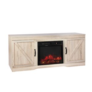 ENSTVER Fireplace TV Stand with Barn Door,Wood Media Entertainment Console for Living Room (White Oak)