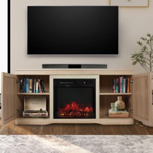 ENSTVER Fireplace TV Stand with Barn Door,Wood Media Entertainment Console for Living Room (White Oak)