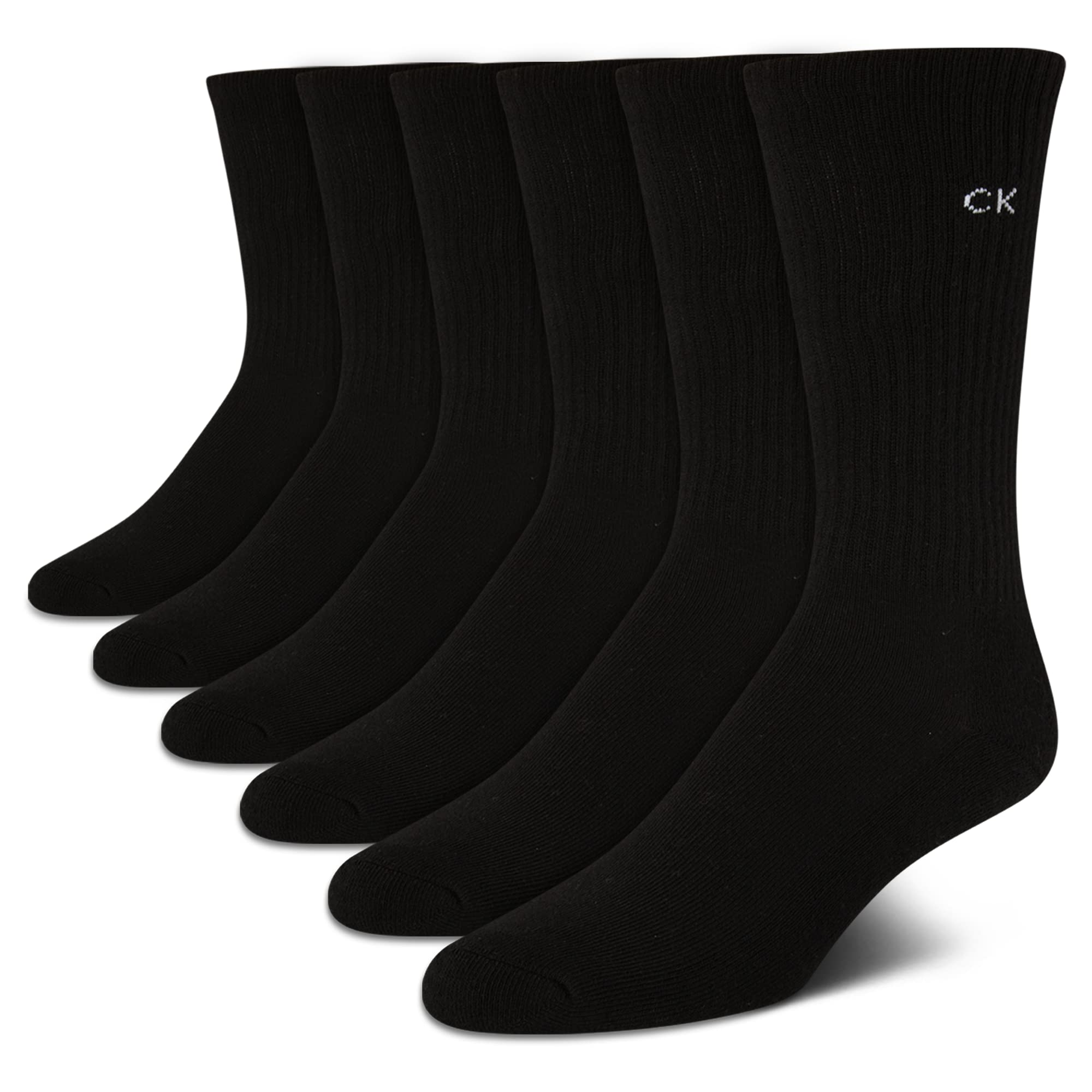 Calvin Klein Men's 6 Pair Athletic Crew Socks, Size 7-12, Black