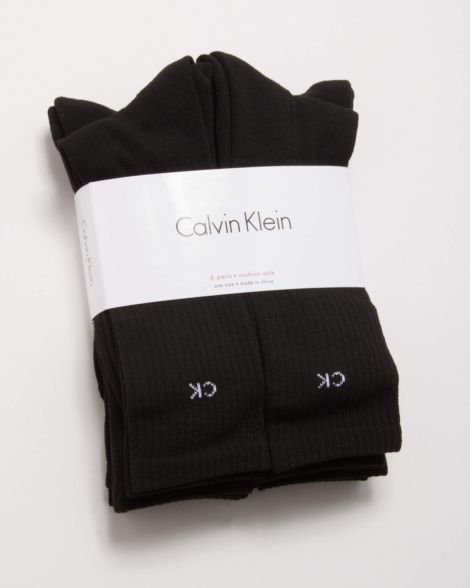 Calvin Klein Men's 6 Pair Athletic Crew Socks, Size 7-12, Black