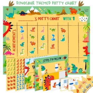 ATHENA FUTURES Potty Training Count Down Timer Watch with Lights and Music - Rechargeable, Dinosaur Yellow Band and Potty Training Chart for Toddlers - Sticker Chart, 4 Week Reward Chart