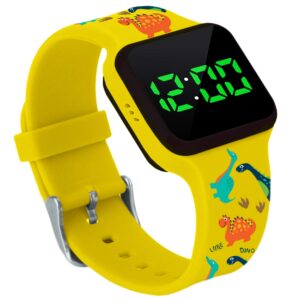 ATHENA FUTURES Potty Training Count Down Timer Watch with Lights and Music - Rechargeable, Dinosaur Yellow Band and Potty Training Chart for Toddlers - Sticker Chart, 4 Week Reward Chart