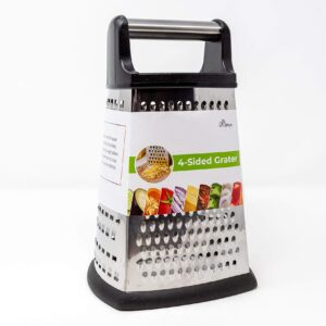 4-Sided Cheese Grater Stainless Steel with Strong Grip and Sharp Blades Professional Box Design with Perfect Slicer, Shredder & Zester For Fruits, Vegetables, Cheeses, Carrot Etc.