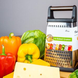 4-Sided Cheese Grater Stainless Steel with Strong Grip and Sharp Blades Professional Box Design with Perfect Slicer, Shredder & Zester For Fruits, Vegetables, Cheeses, Carrot Etc.