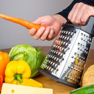 4-Sided Cheese Grater Stainless Steel with Strong Grip and Sharp Blades Professional Box Design with Perfect Slicer, Shredder & Zester For Fruits, Vegetables, Cheeses, Carrot Etc.