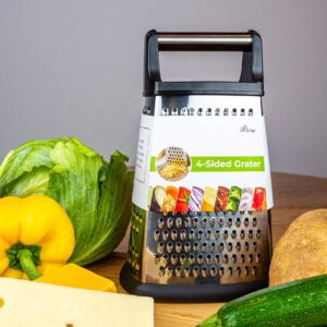 4-Sided Cheese Grater Stainless Steel with Strong Grip and Sharp Blades Professional Box Design with Perfect Slicer, Shredder & Zester For Fruits, Vegetables, Cheeses, Carrot Etc.