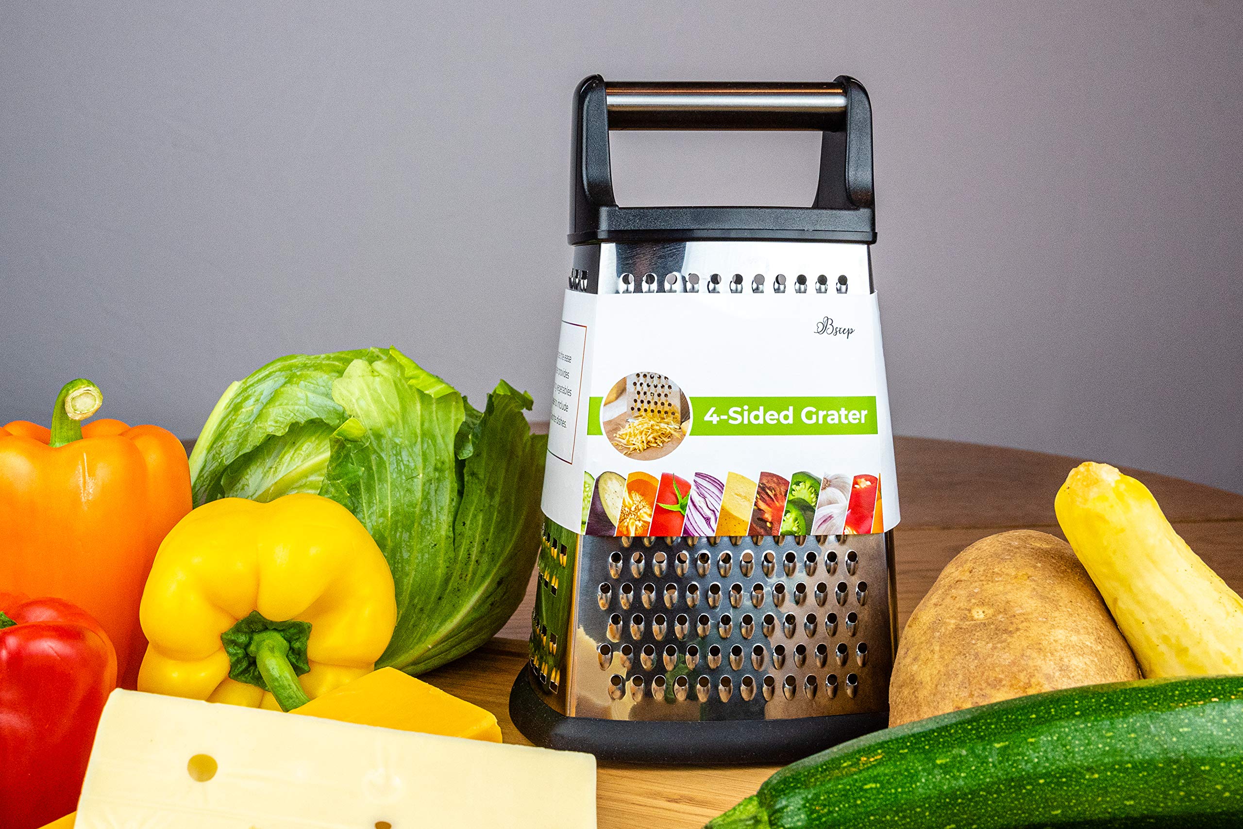 4-Sided Cheese Grater Stainless Steel with Strong Grip and Sharp Blades Professional Box Design with Perfect Slicer, Shredder & Zester For Fruits, Vegetables, Cheeses, Carrot Etc.