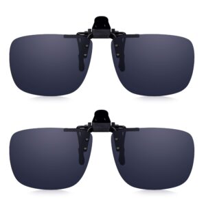 readoptics clip on sunglasses for prescription or non prescription specs, polarized uv protection, flip up lightweight lenses attach easily. 2 pack read optics