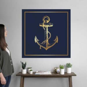 GREATBIGCANVAS Navy Gold Anchor Unframed Poster Print