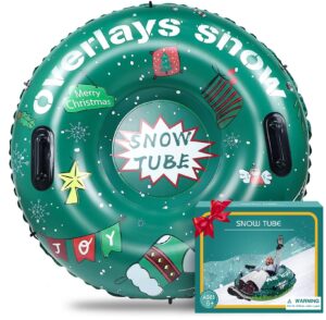 snow tube no more popped with thicker, super 47 inch snow sled for kids and adults, heavy duty inflatable snow tube made by thickening material of 0.6mm, perfect christmas/new year gift