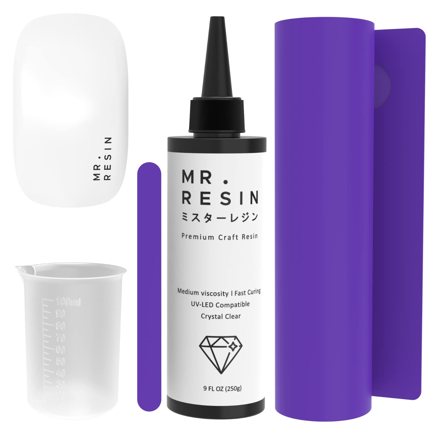 MR. RESIN UV Resin Kit with Light (250g) Use for : Doming, Rock Painting, Molds, Keychain Making, Jewelry Making, Crystal Clear and Fast Curing with UV Lamp and Sunlight!