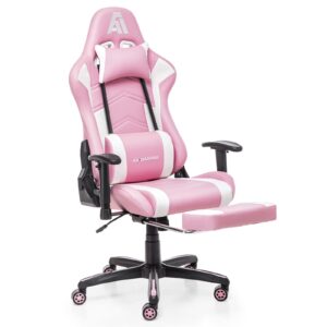 aa products gaming chair ergonomic high back computer racing chair adjustable office chair with footrest, lumbar support swivel chair - whitepink