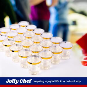 JOLLY CHEF 100 Pack 12 oz Gold Plastic Cups, Clear Plastic Cups Tumblers Elegant Gold Rimmed Disposable Cups with Gold Rim Perfect for Thanksgiving Day Christmas