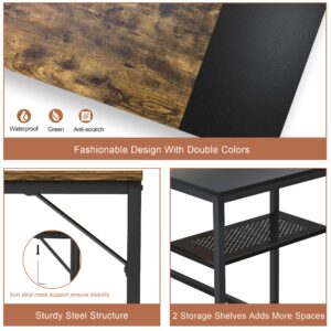 Computer Desk with Storage Shelves, 47” Home Office Writing Study Laptop Table with Grid Drawer and Splice Board, Modern Industrial Style, Wood and Metal Frame