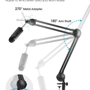 Puroma Microphone Arm Stand Adjustable Suspension Boom Scissor Arm Stand Upgraded Heavy Duty Microphone Stand with 5 Ties for Blue Yeti, Snowball, and Blue Yeti Nano (Medium)