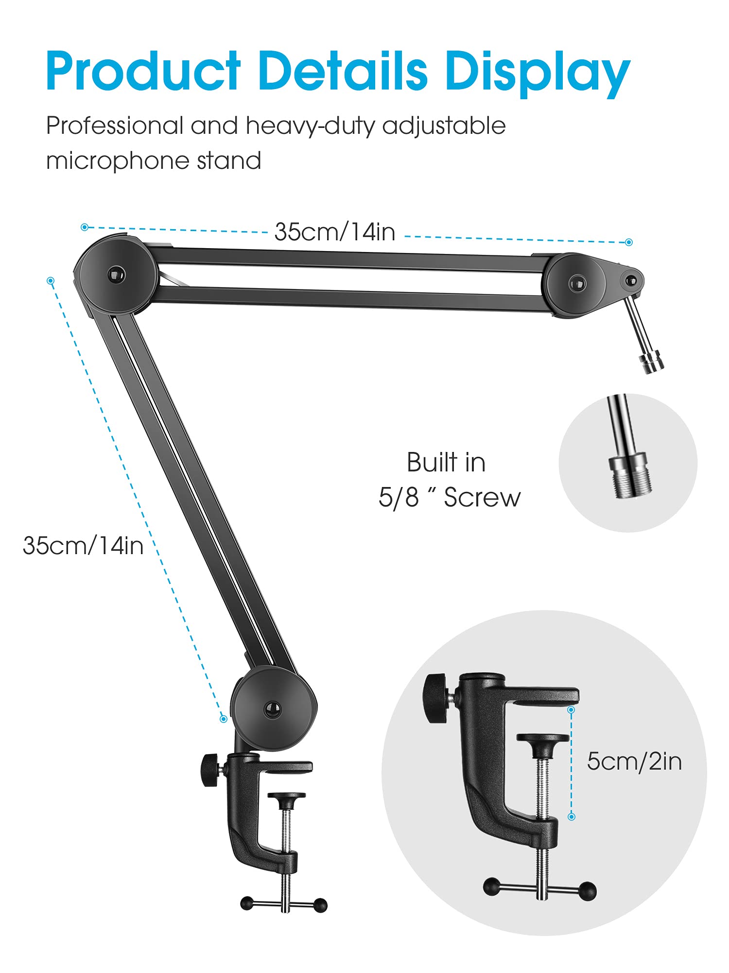 Puroma Microphone Arm Stand Adjustable Suspension Boom Scissor Arm Stand Upgraded Heavy Duty Microphone Stand with 5 Ties for Blue Yeti, Snowball, and Blue Yeti Nano (Medium)