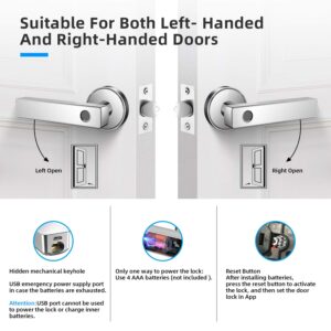 Keyless Entry Door Lock Smart Biometric Fingerprint Door Lock Safe Front Door Handle with Fingerprint Bluetooth App Key Unlock for Home Office Apartment Garage School Wooden Door by Nyboer (White)