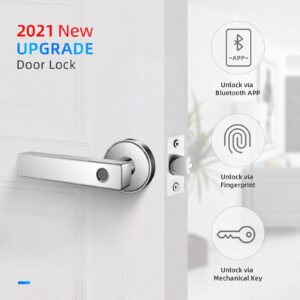 Keyless Entry Door Lock Smart Biometric Fingerprint Door Lock Safe Front Door Handle with Fingerprint Bluetooth App Key Unlock for Home Office Apartment Garage School Wooden Door by Nyboer (White)