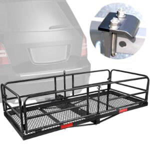 xcar hitch mount cargo carrier rack high side 59" x 24" x 14" folding rear luggage basket fits 2" receiver for car suv camping traveling