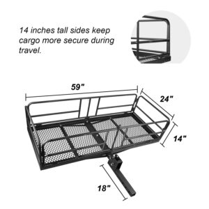 XCAR Hitch Mount Cargo Carrier Rack High Side 59" x 24" x 14" Folding Rear Luggage Basket Fits 2" Receiver for Car SUV Camping Traveling