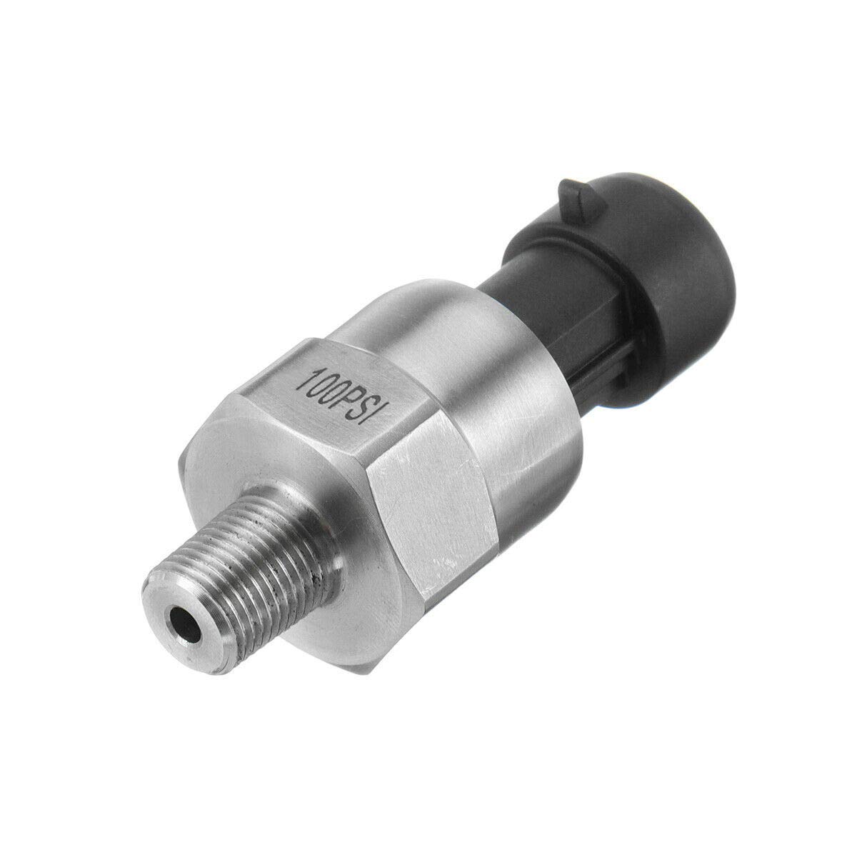 100 PSI Pressure Transducer Sender Sensor with Connector - 1/8 inch 27 NPT Thread Stainless Steel Pressure Sensor for Oil, Fuel, Air, Water