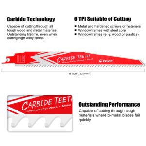 EZARC Carbide Reciprocating Saw Blade R956HM Endurance for Hard Wood and Metal Demolition 9-Inch 6TPI, 3-Pack