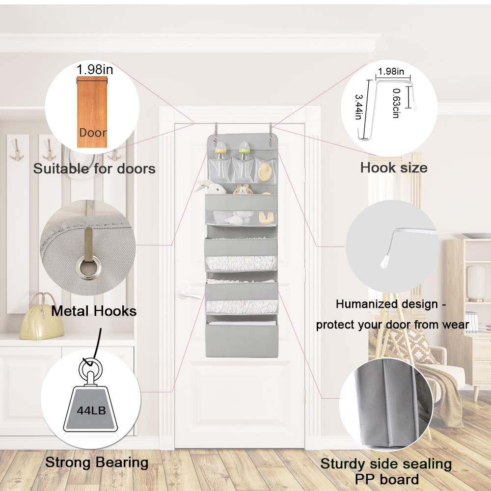 Jay-Chi Over Door Hanging Organizer Storage - 7 Large Pockets Closet Bathroom Baby Nursery Organizer Perspective Window Wall Mount Rack for Clothes Toys Sundries(Grey)