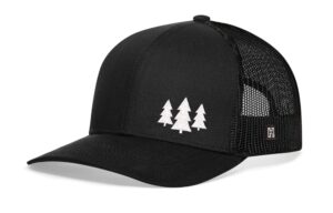 haka pine trees embroidered trucker hat, outdoor hat for men & women, adjustable baseball cap, mesh snapback, golf hat black